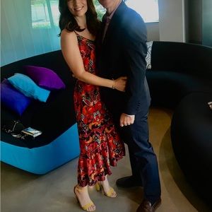 Slip dress w/adjustable straps, tassel. 30" from waist in front & 37.5" in back